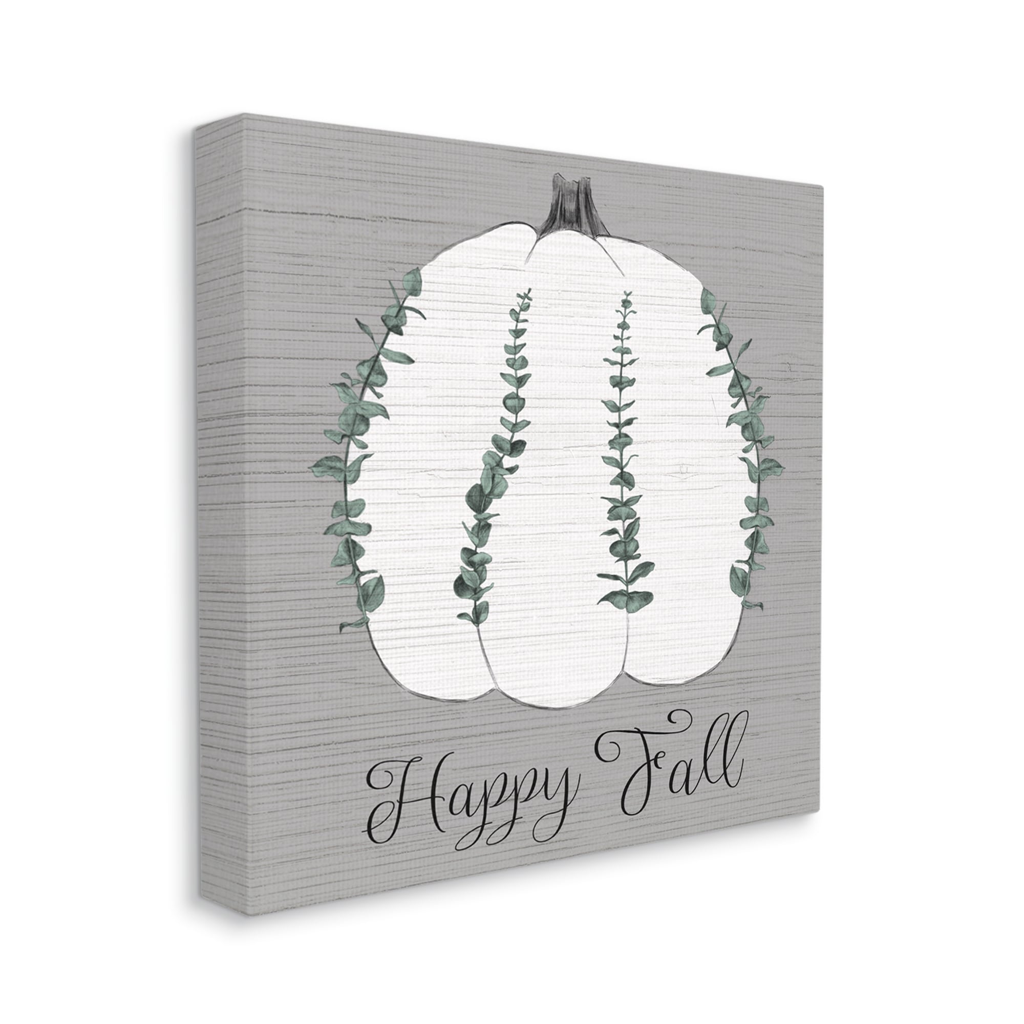 Stupell Industries Happy Fall Pumpkin with Green Eucalyptus Detail Canvas Wall Art, 24 x 24, Design by Daphne Polselli