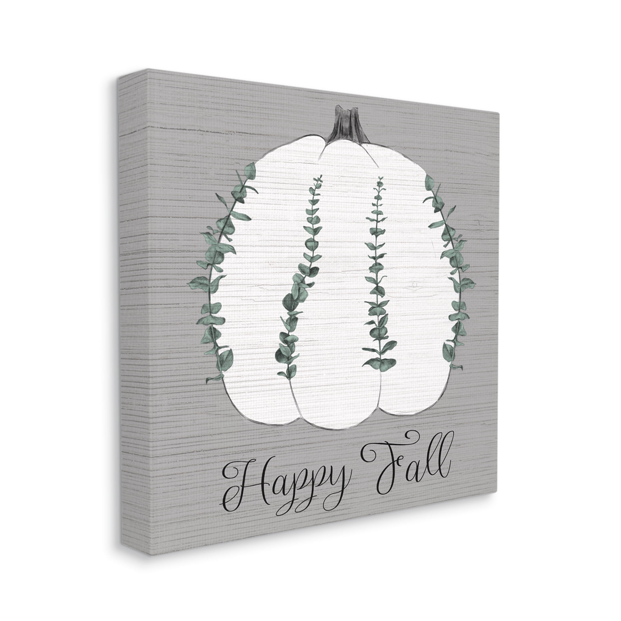 Stupell Industries Happy Fall Pumpkin with Green Eucalyptus Detail Canvas Wall Art, 30 x 30, Design by Daphne Polselli