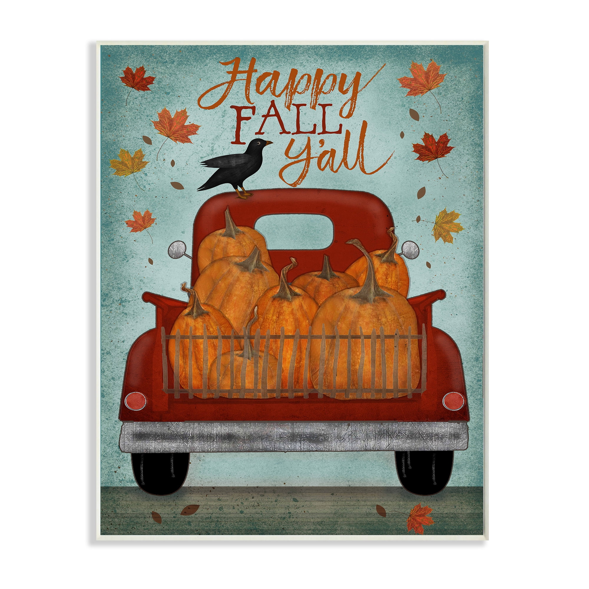 Stupell Industries Happy Fall Y'all Autumn Harvest Red Truck Graphic Art Unframed Art Print Wall Art, 10x15, by Beth Albert