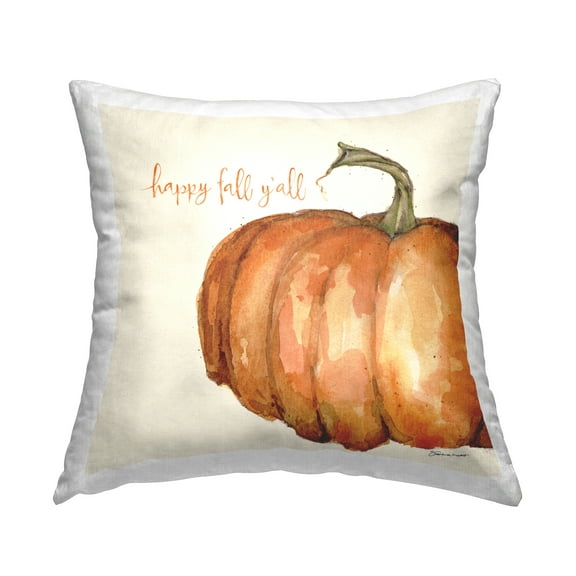Stupell Industries Happy Fall Y'all Autumn Pumpkin Seasonal Design Farmhouse Orange,18 x 7 x 18 Decorative Pillows