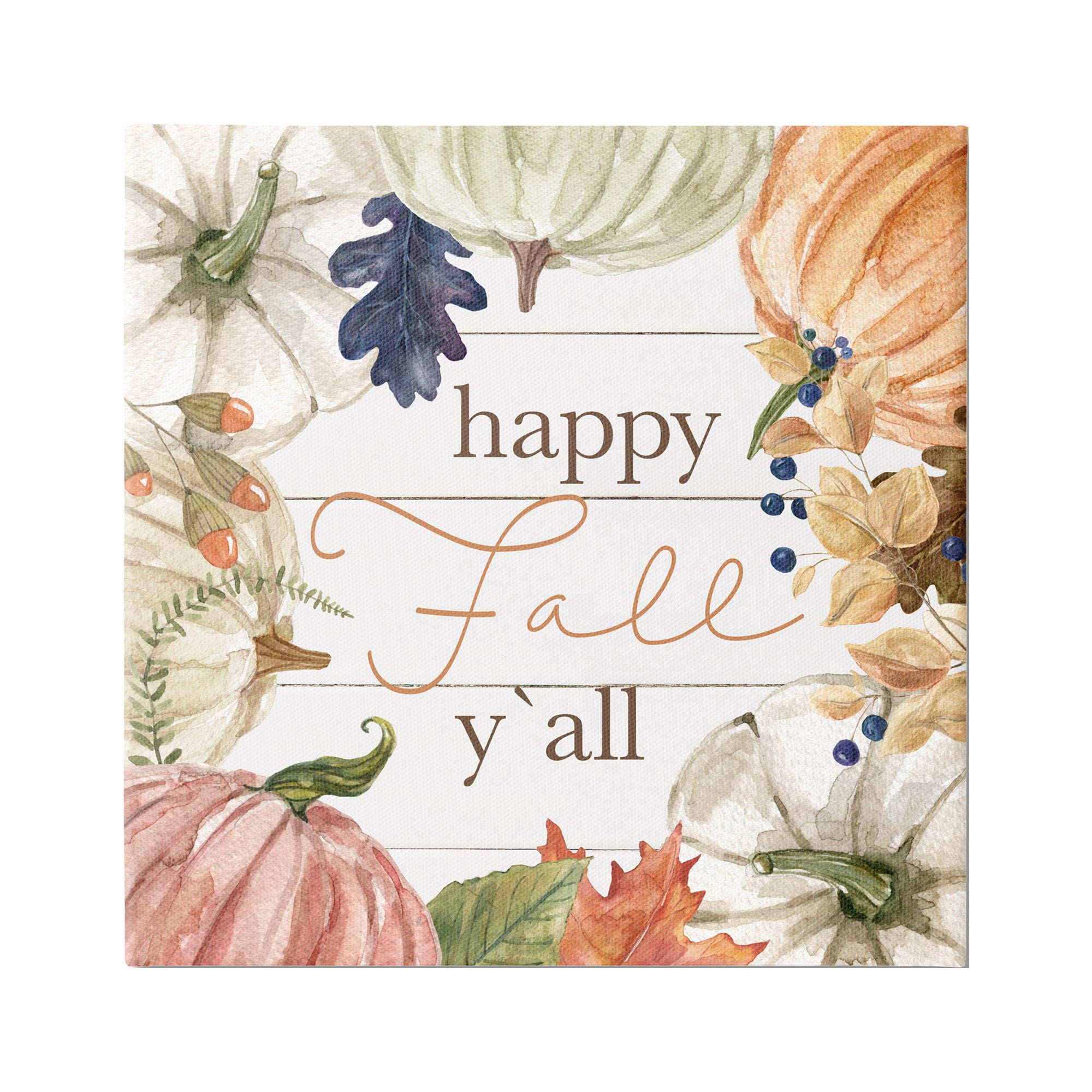 Stupell Industries Happy Fall Y'all Phrase Holiday Painting Gallery Wrapped Canvas Print Wall Art, 36 x 36