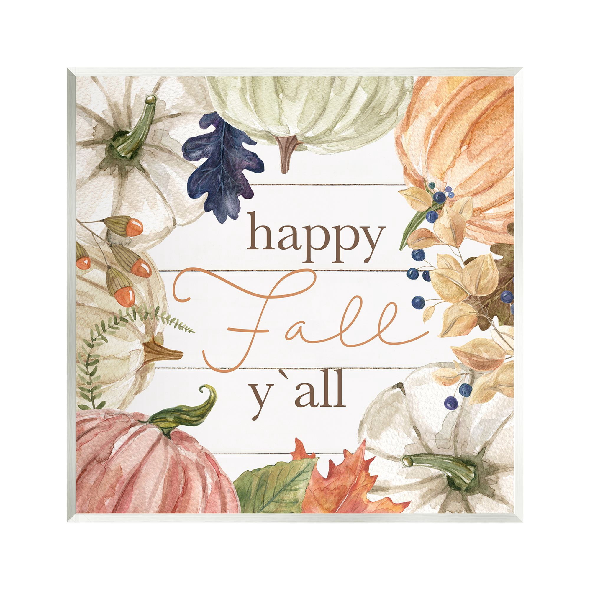 Stupell Industries Happy Fall Y'all Phrase Holiday Painting Unframed Art Print Wall Art, 12 x 12