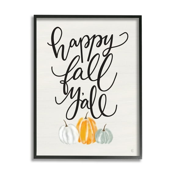 Stupell Industries Happy Fall Y'all Phrase Pumpkin Trio Autumn Vegetables, 16 x 20,Design by Fearfully Made Creations