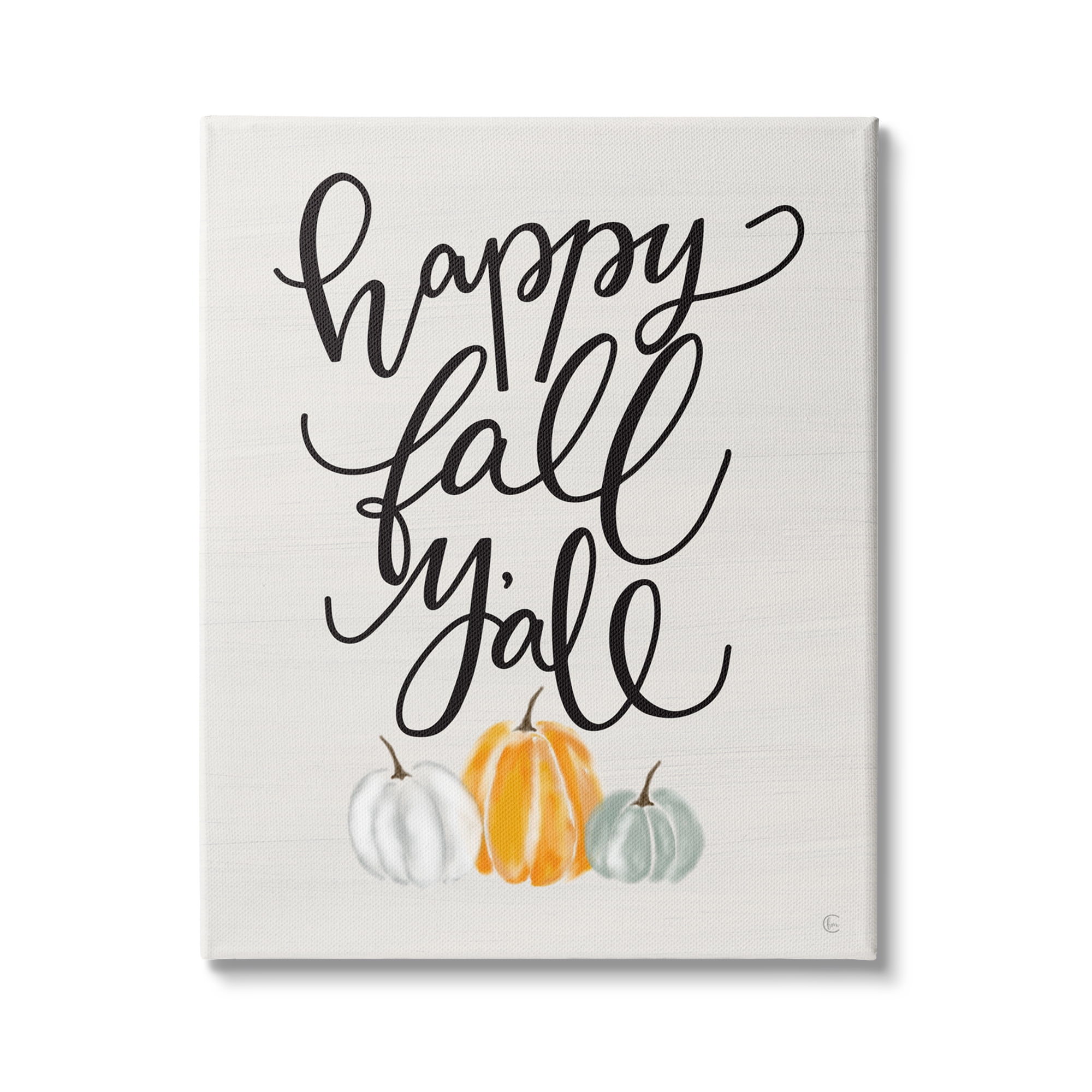 Stupell Industries Happy Fall Y'all Phrase Pumpkin Trio Autumn Vegetables, 16 x 20,Design by Fearfully Made Creations