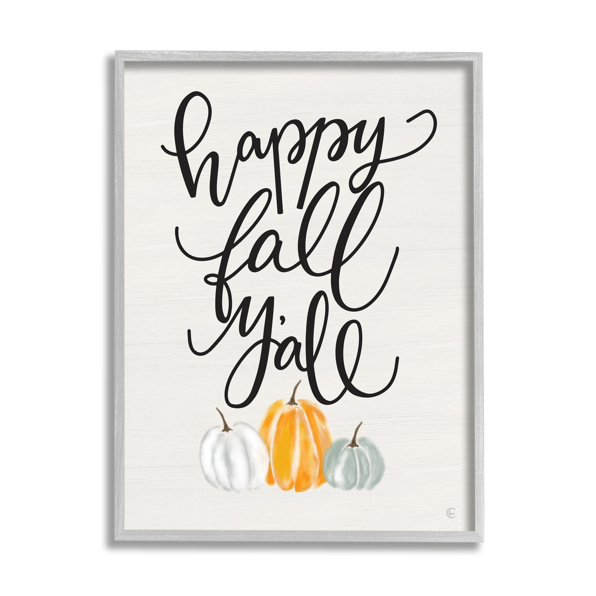 Stupell Industries Happy Fall Y'all Phrase Pumpkin Trio Autumn Vegetables, 24 x 30,Design by Fearfully Made Creations