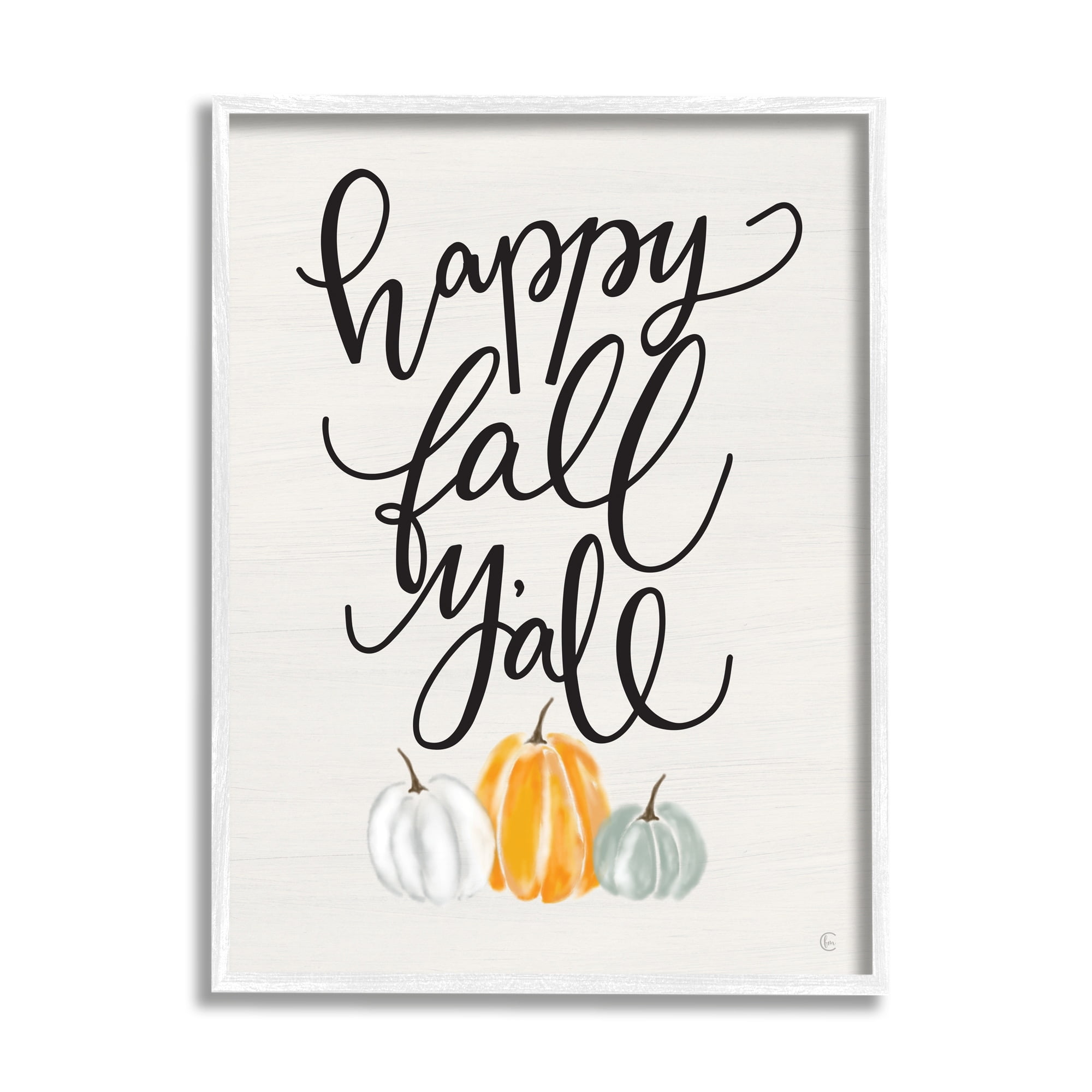 Stupell Industries Happy Fall Y'all Phrase Pumpkin Trio Autumn Vegetables, 24 x 30,Design by Fearfully Made Creations