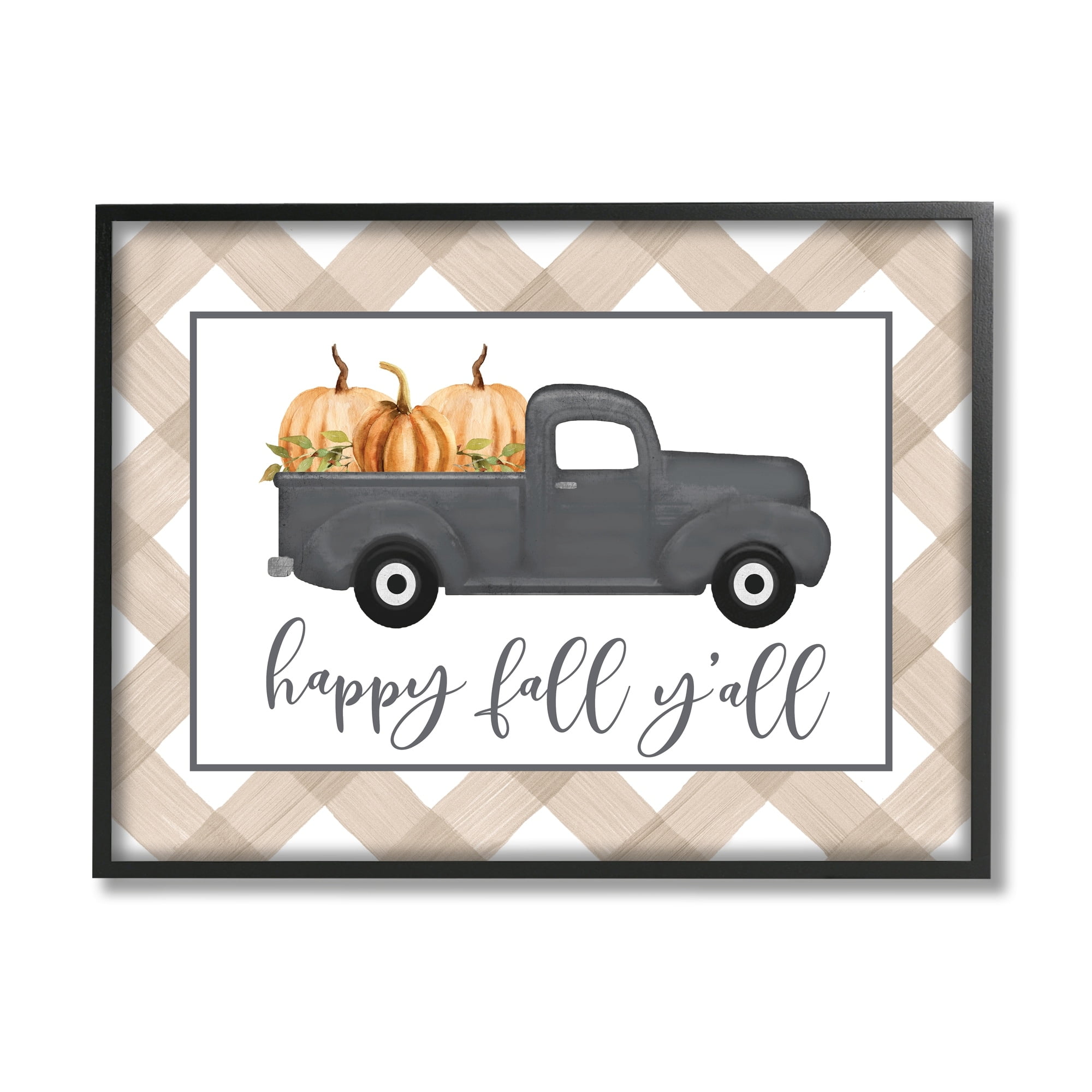 Stupell Industries Happy Fall Y'all Vintage Truck Carrying Pumpkins Graphic Art Black Framed Art Print Wall Art, Design by Lettered and Lined