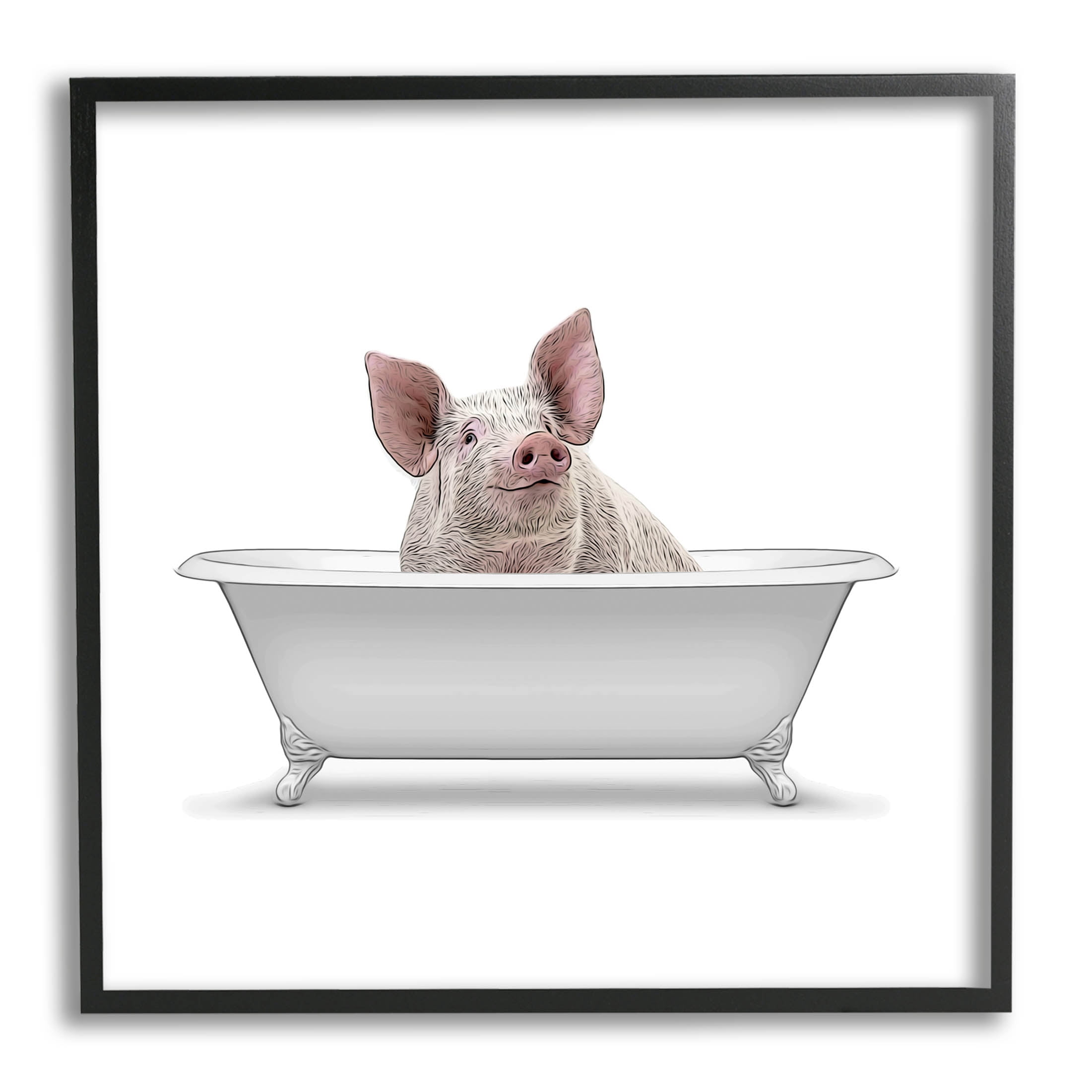 Stupell Industries Happy Farm Pig Antique Bathtub Graphic Art Black Framed Art Print Wall Art, Design by Annalisa Latella