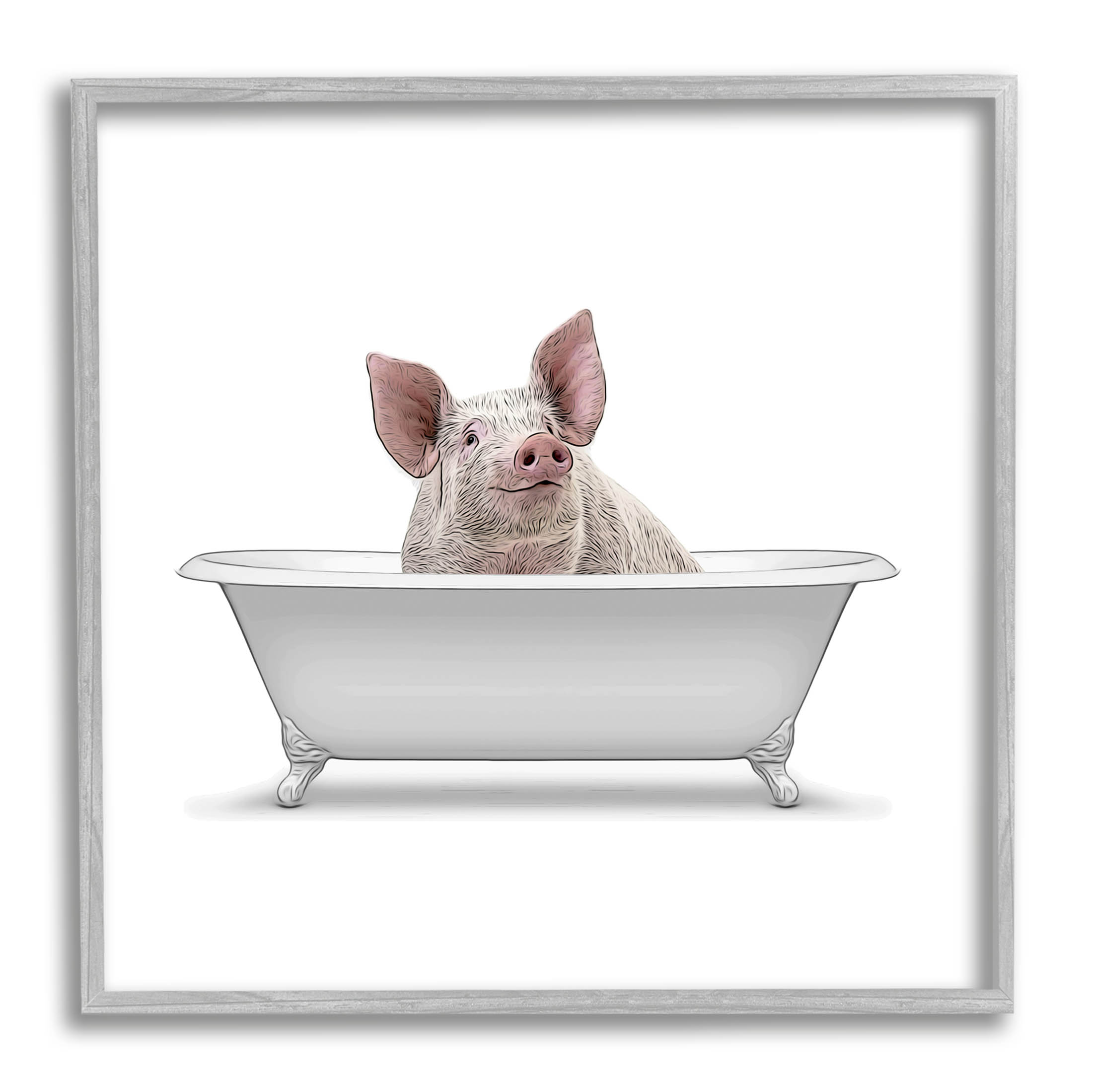Stupell Industries Happy Farm Pig Antique Bathtub Graphic Art Gray Framed Art Print Wall Art, Design by Annalisa Latella