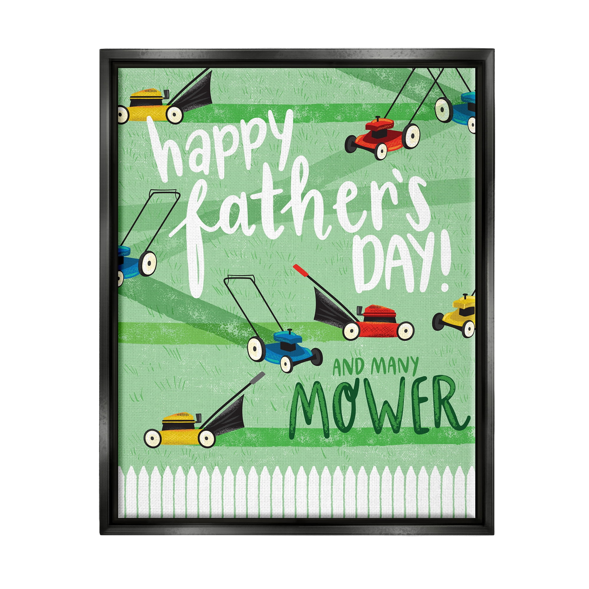 Stupell Industries Happy Father's Day Lawn Mowers Holiday Painting Black Floater Framed Art Print Wall Art