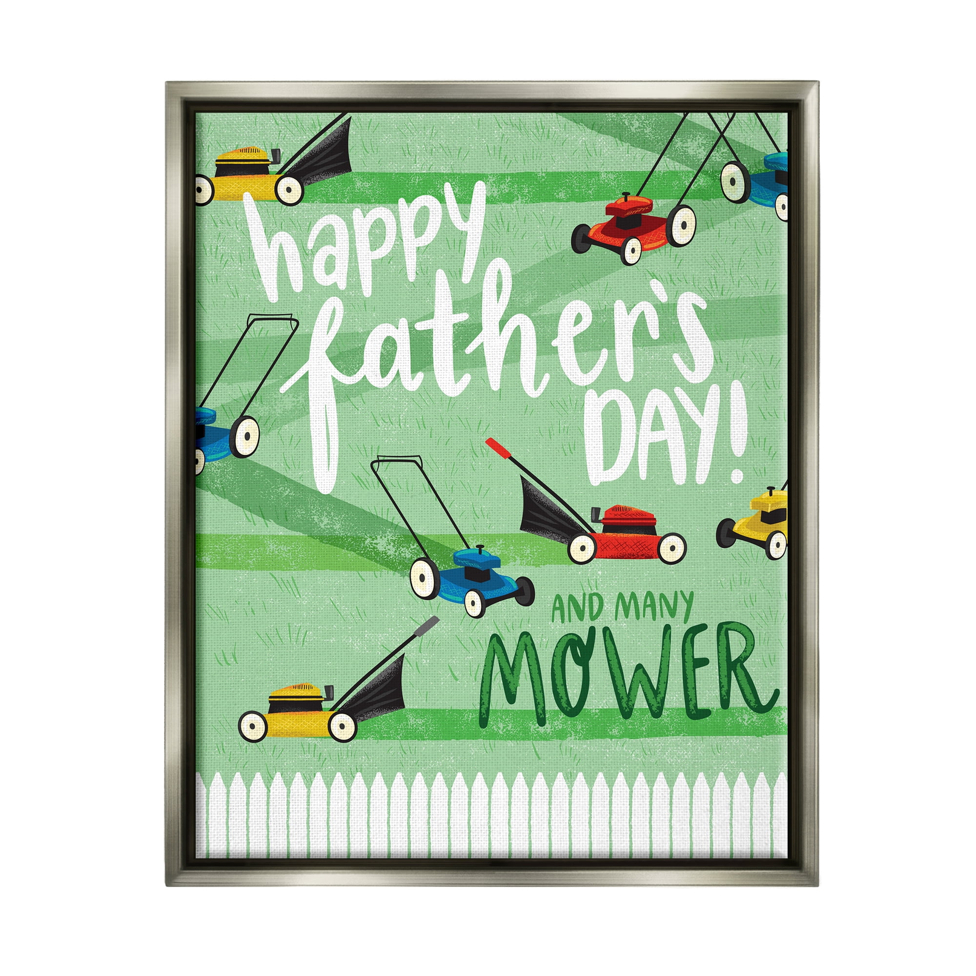 Stupell Industries Happy Father's Day Lawn Mowers Holiday Painting Gray Floater Framed Art Print Wall Art