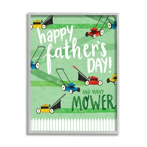 Stupell Industries Happy Father's Day Lawn Mowers Holiday Painting Gray Framed Art Print Wall Art