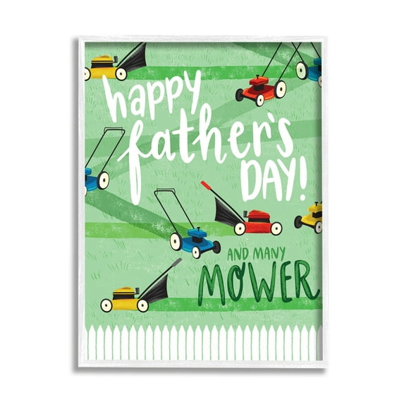 Stupell Industries Happy Father's Day Lawn Mowers Holiday Painting White Framed Art Print Wall Art