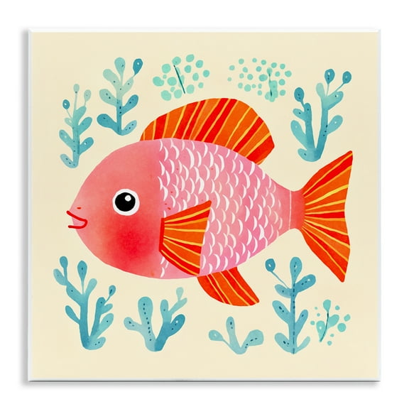 Stupell Industries Happy Fish & Seaweed Sprigs Animals Painting Unframed Art Print Wall Art, 12 x 12