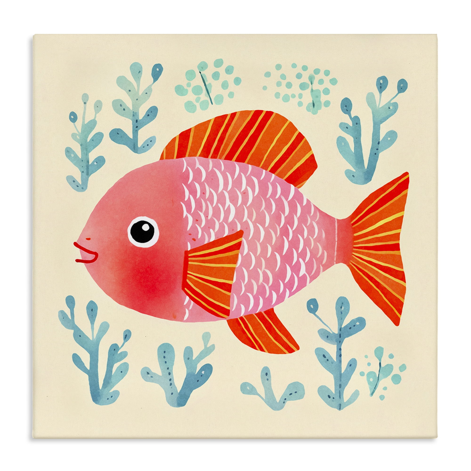 Stupell Industries Happy Fish & Seaweed Sprigs Animals Painting Wrapped Canvas Art Print Wall Art, 24 x 24