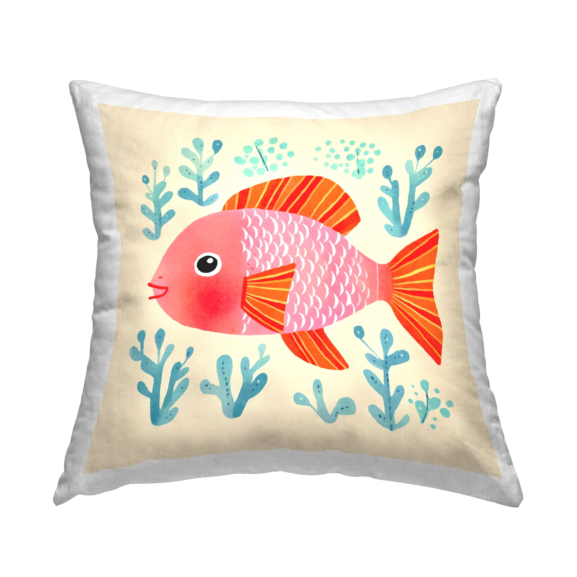 Stupell Industries Happy Fish & Seaweed Sprigs Decorative Printed Throw Pillow Design by Andrea Haase.
