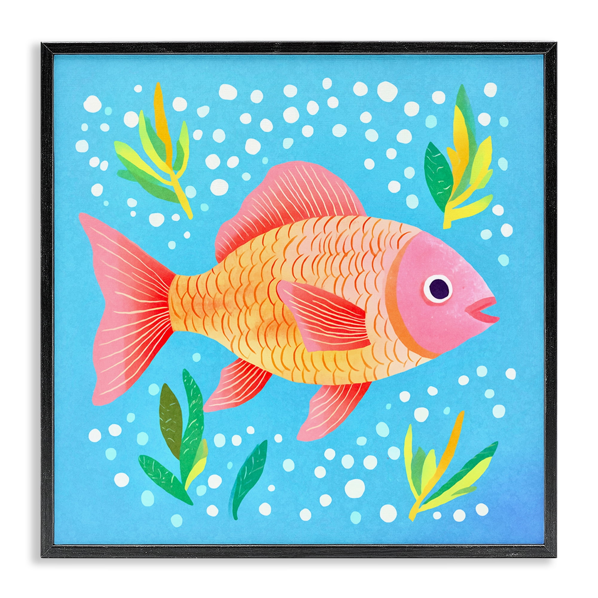 Stupell Industries Happy Fish Underwater Animals Painting Black Framed Art Print Wall Art, 24 x 24