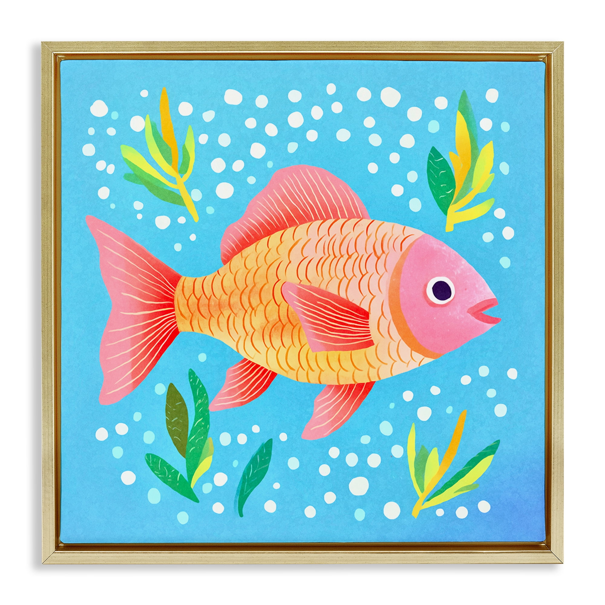 Stupell Industries Happy Fish Underwater Animals Painting Gold Floater Framed Canvas Art Print Wall Art, 25 x 25