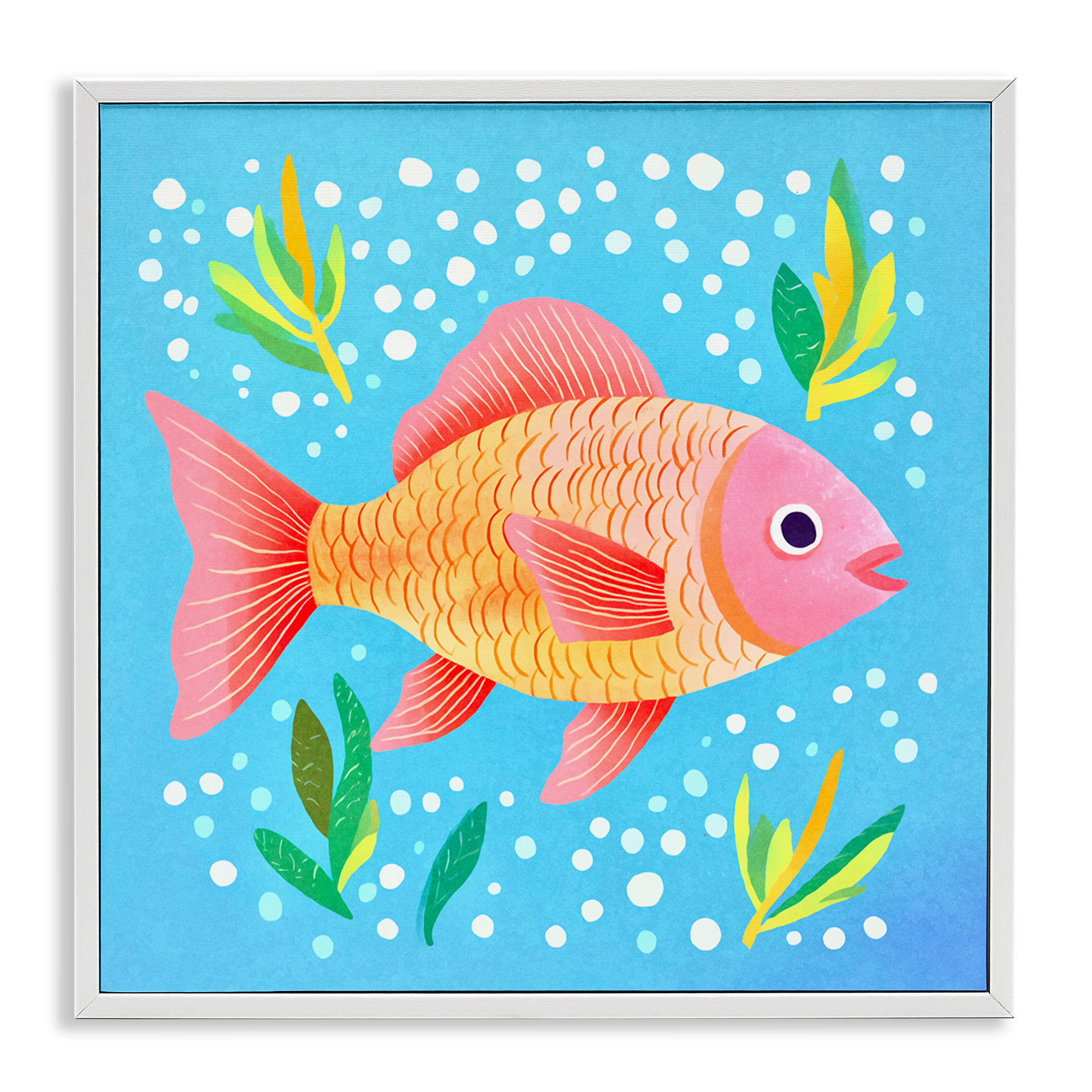 Stupell Industries Happy Fish Underwater Animals Painting White Framed Art Print Wall Art, 24 x 24