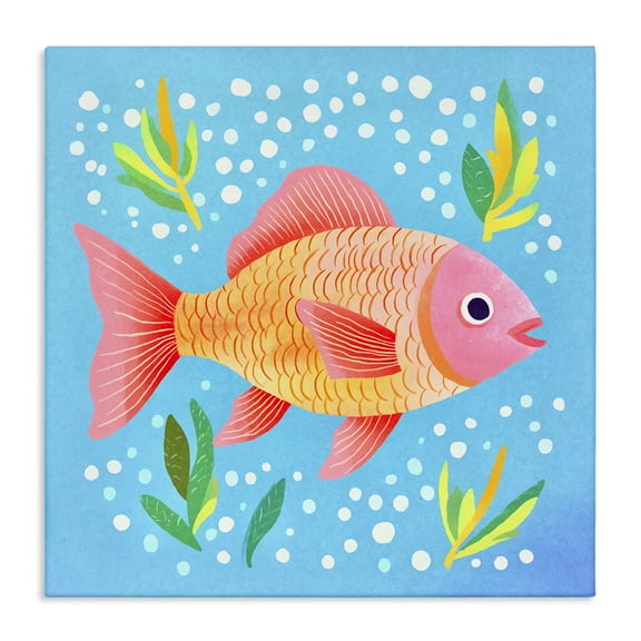 Stupell Industries Happy Fish Underwater Animals Painting Wrapped Canvas Art Print Wall Art, 17 x 17