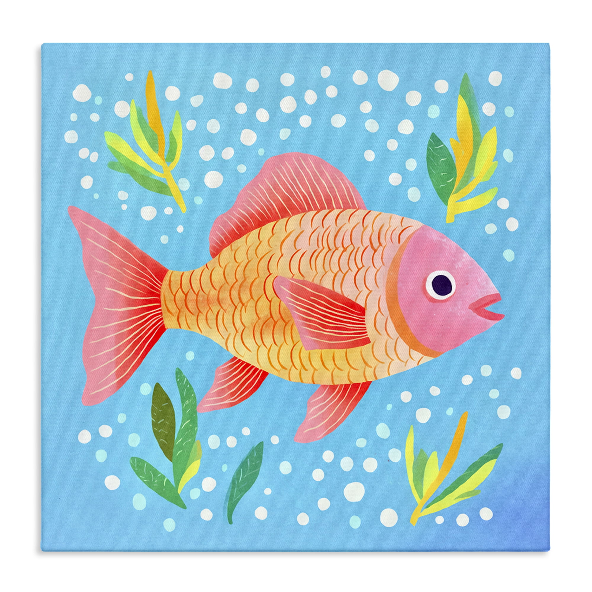 Stupell Industries Happy Fish Underwater Animals Painting Wrapped Canvas Art Print Wall Art, 30 x 30
