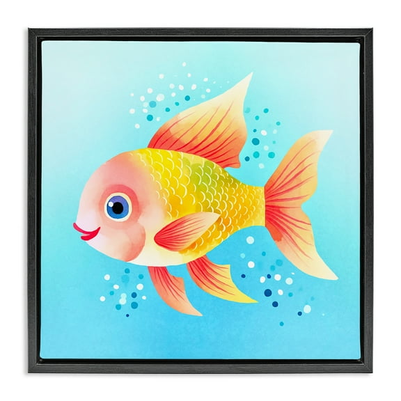 Stupell Industries Happy Fish with Speckles Animals Painting Black Floater Framed Canvas Art Print Wall Art, 18 x 18