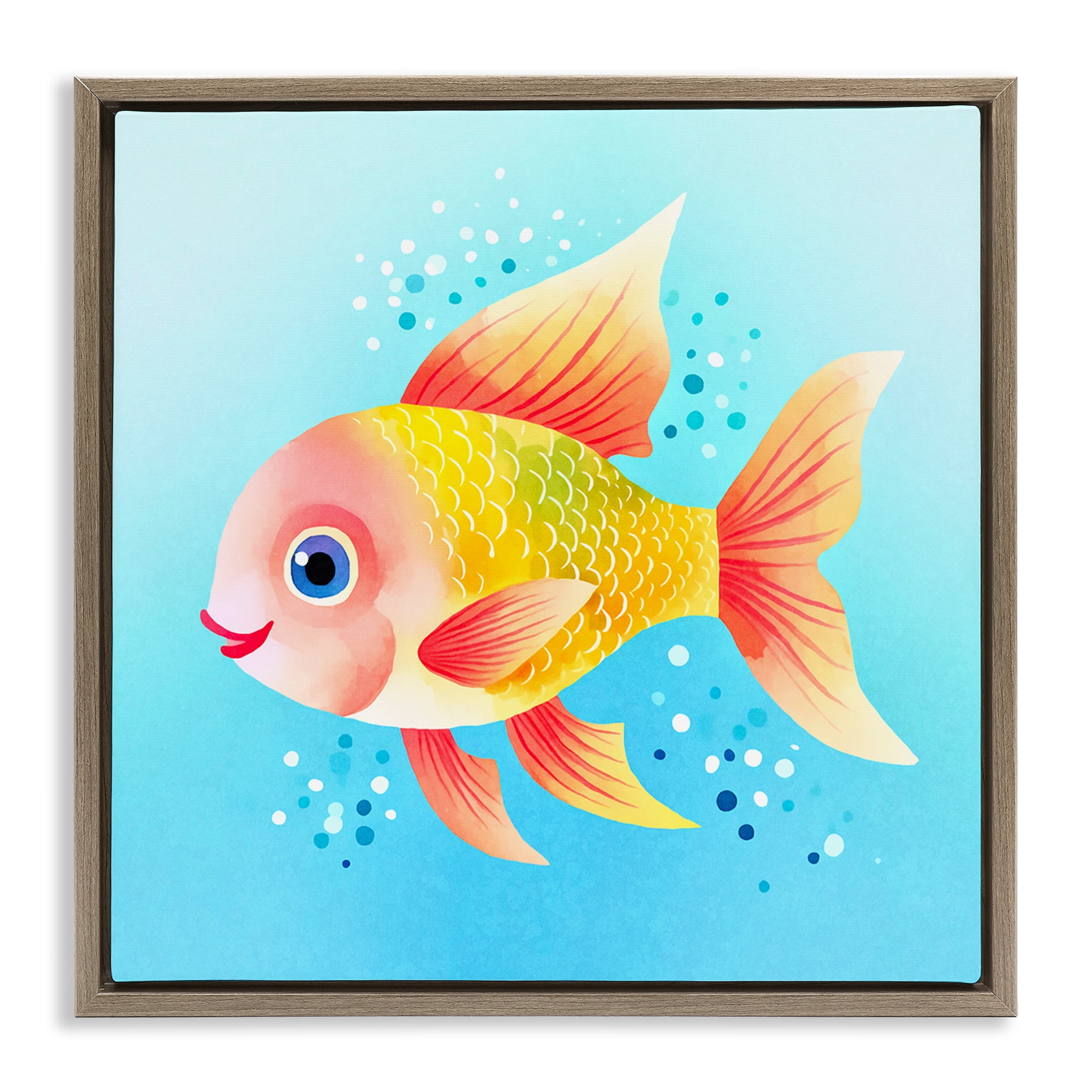Stupell Industries Happy Fish with Speckles Animals Painting Brown Floater Framed Canvas Art Print Wall Art, 25 x 25