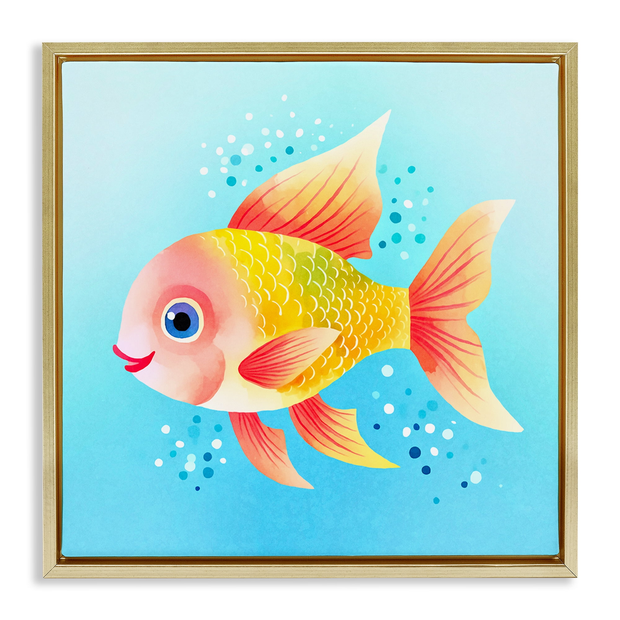 Stupell Industries Happy Fish with Speckles Animals Painting Gold Floater Framed Canvas Art Print Wall Art, 25 x 25