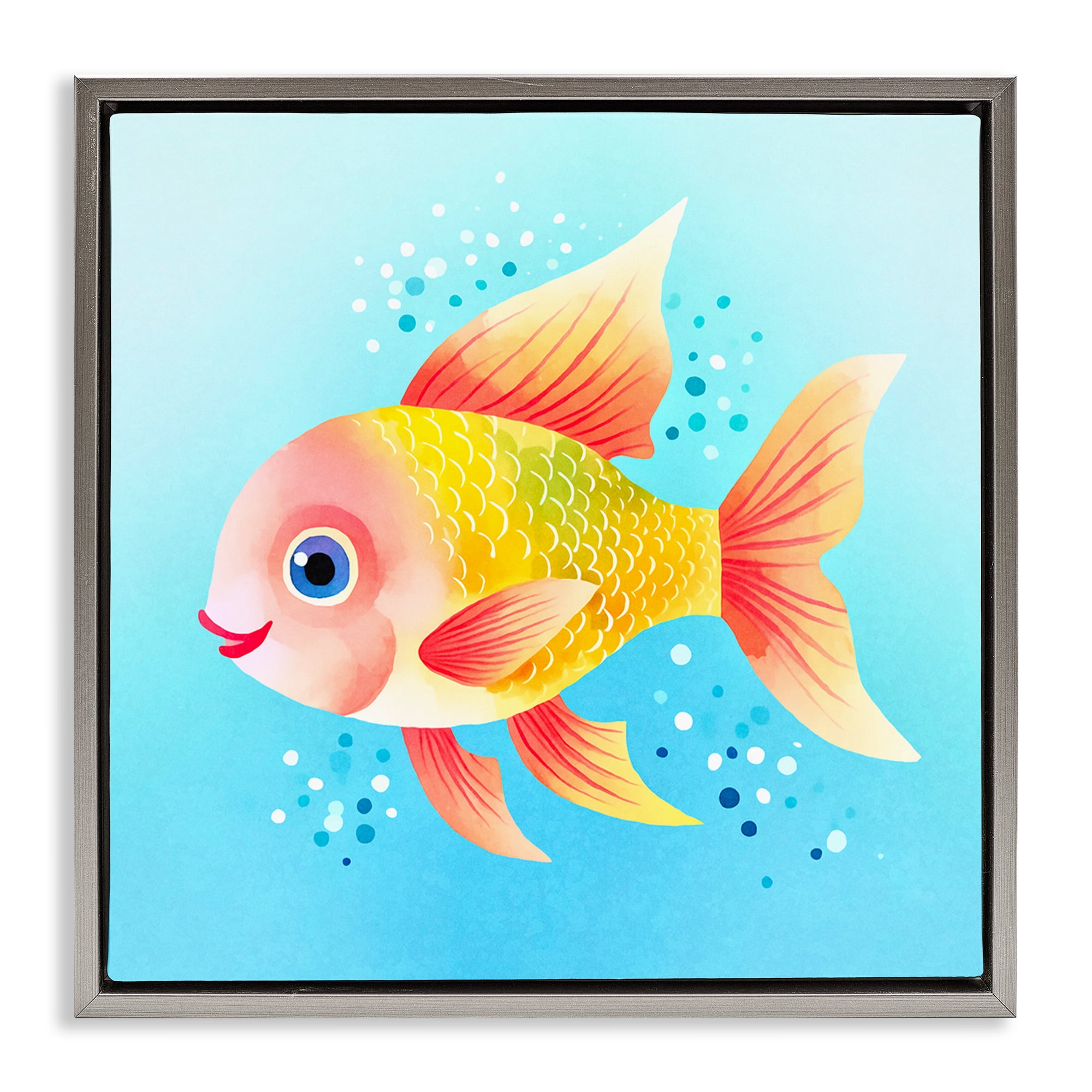 Stupell Industries Happy Fish with Speckles Animals Painting Gray Floater Framed Canvas Art Print Wall Art, 25 x 25