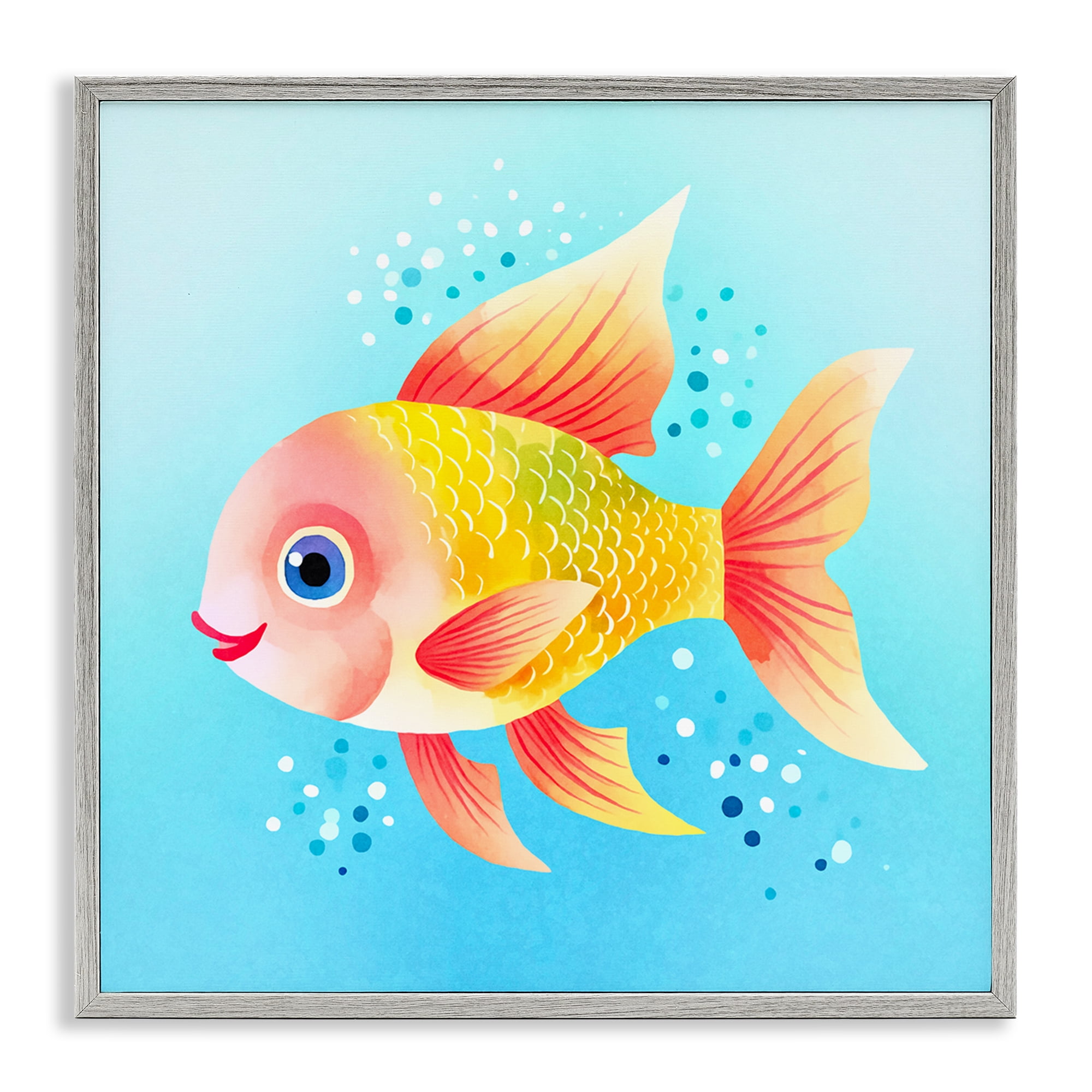 Stupell Industries Happy Fish with Speckles Animals Painting Gray Framed Art Print Wall Art, 17 x 17