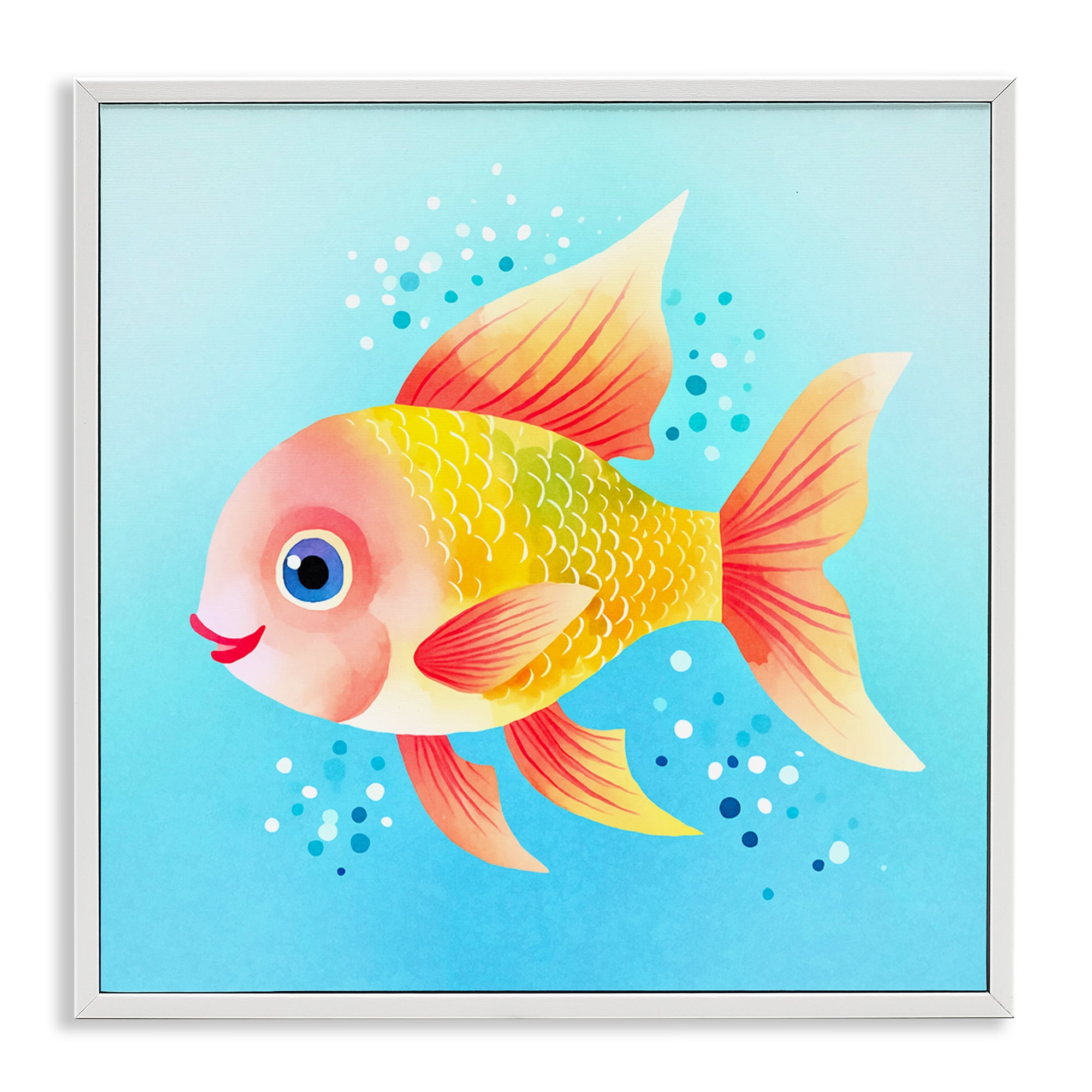 Stupell Industries Happy Fish with Speckles Animals Painting White Framed Art Print Wall Art, 24 x 24