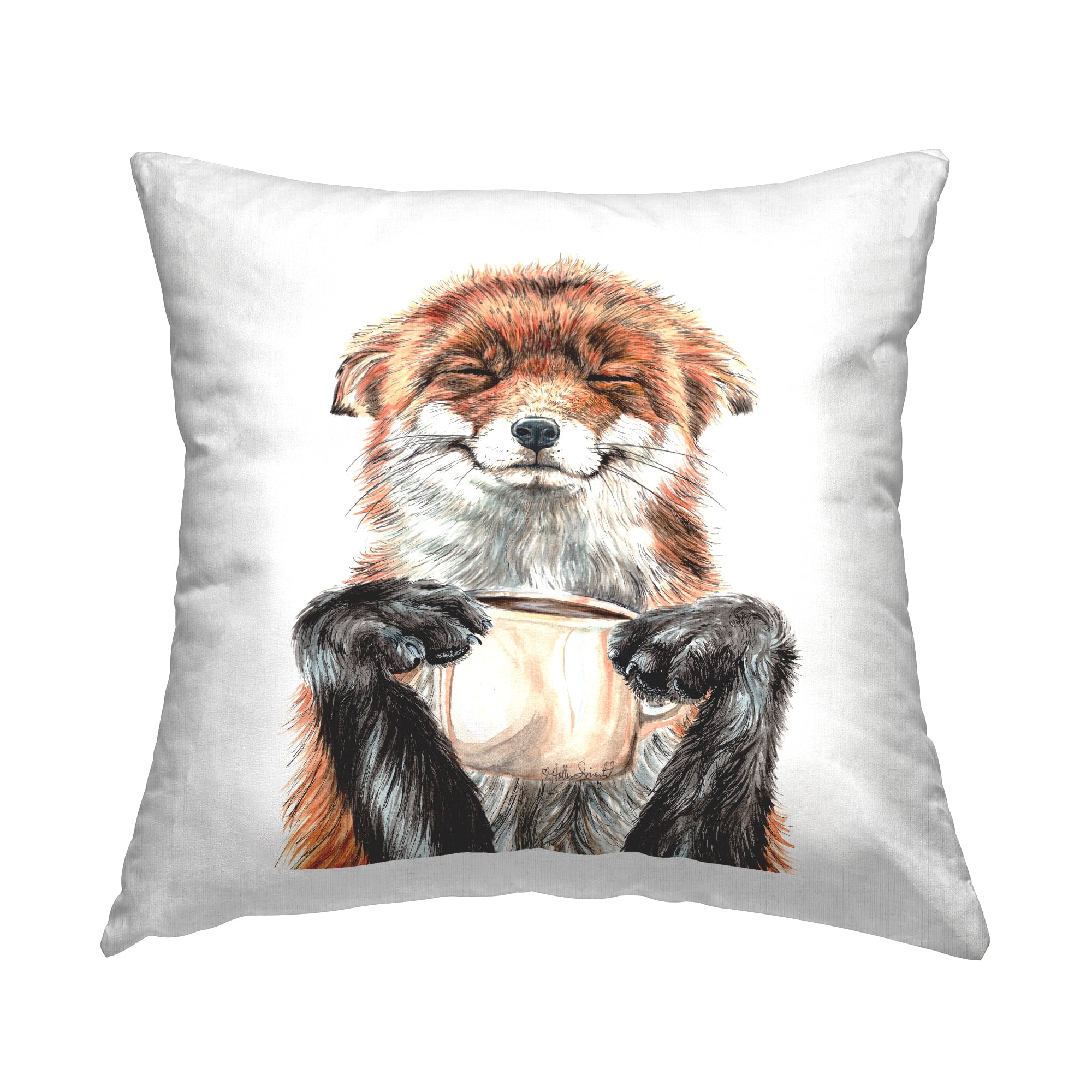 Stupell Industries Happy Fox Morning Coffee Square Decorative Printed Throw Pillow, 18 x 18