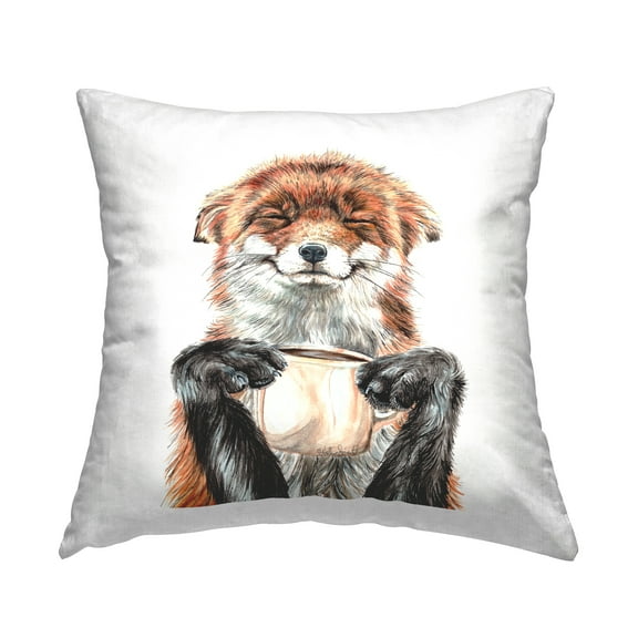Stupell Industries Happy Fox Morning Coffee Square Decorative Printed Throw Pillow, 18 x 18