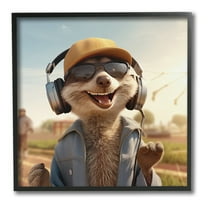 Stupell Industries Happy Fox with Headphones Animals & Insects Painting Black Framed Art Print Wall Art, 12 x 12