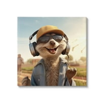 Stupell Industries Happy Fox with Headphones Animals & Insects Painting Gallery Wrapped Canvas Art Print Wall Art, 17 x 17