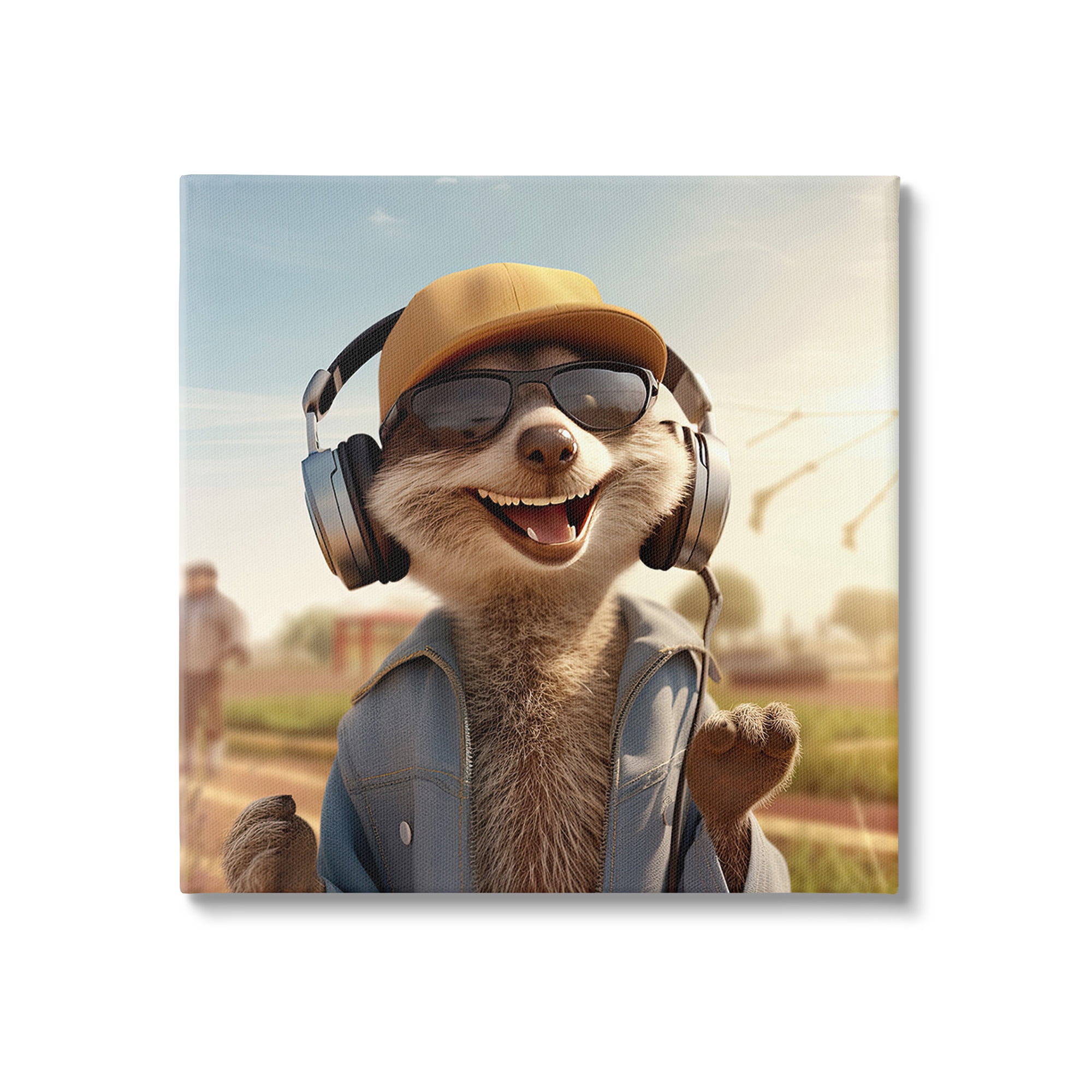 Stupell Industries Happy Fox with Headphones Animals & Insects Painting Gallery Wrapped Canvas Art Print Wall Art, 30 x 30