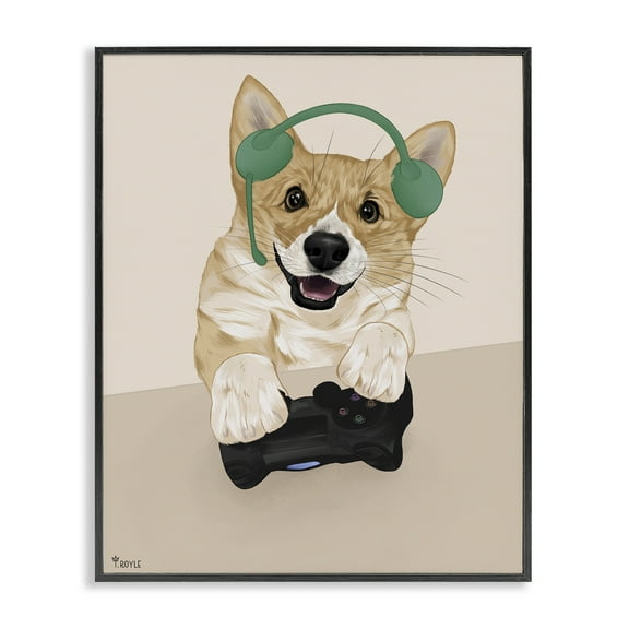 Stupell Industries Happy Gamer Dog Animals & Insects Painting Black Framed Art Print Wall Art, 11 x 14