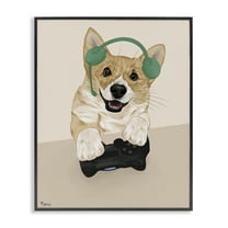 Stupell Industries Happy Gamer Dog Animals & Insects Painting Black Framed Art Print Wall Art, 11 x 14