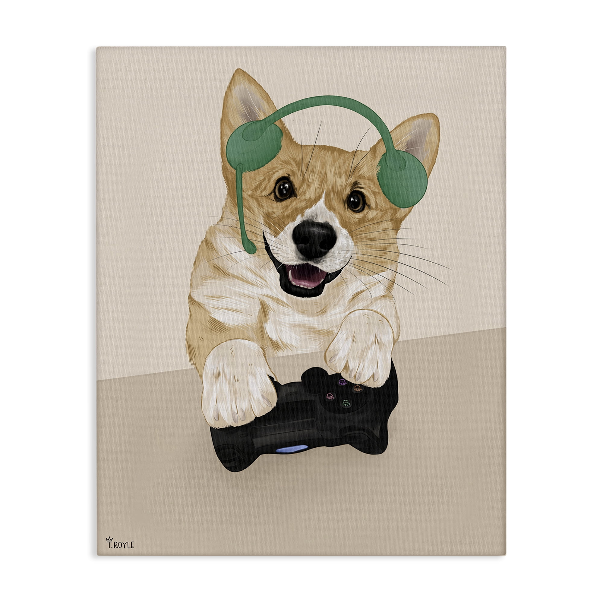 Stupell Industries Happy Gamer Dog Animals & Insects Painting Gallery Wrapped Canvas Art Print Wall Art, 36 x 48