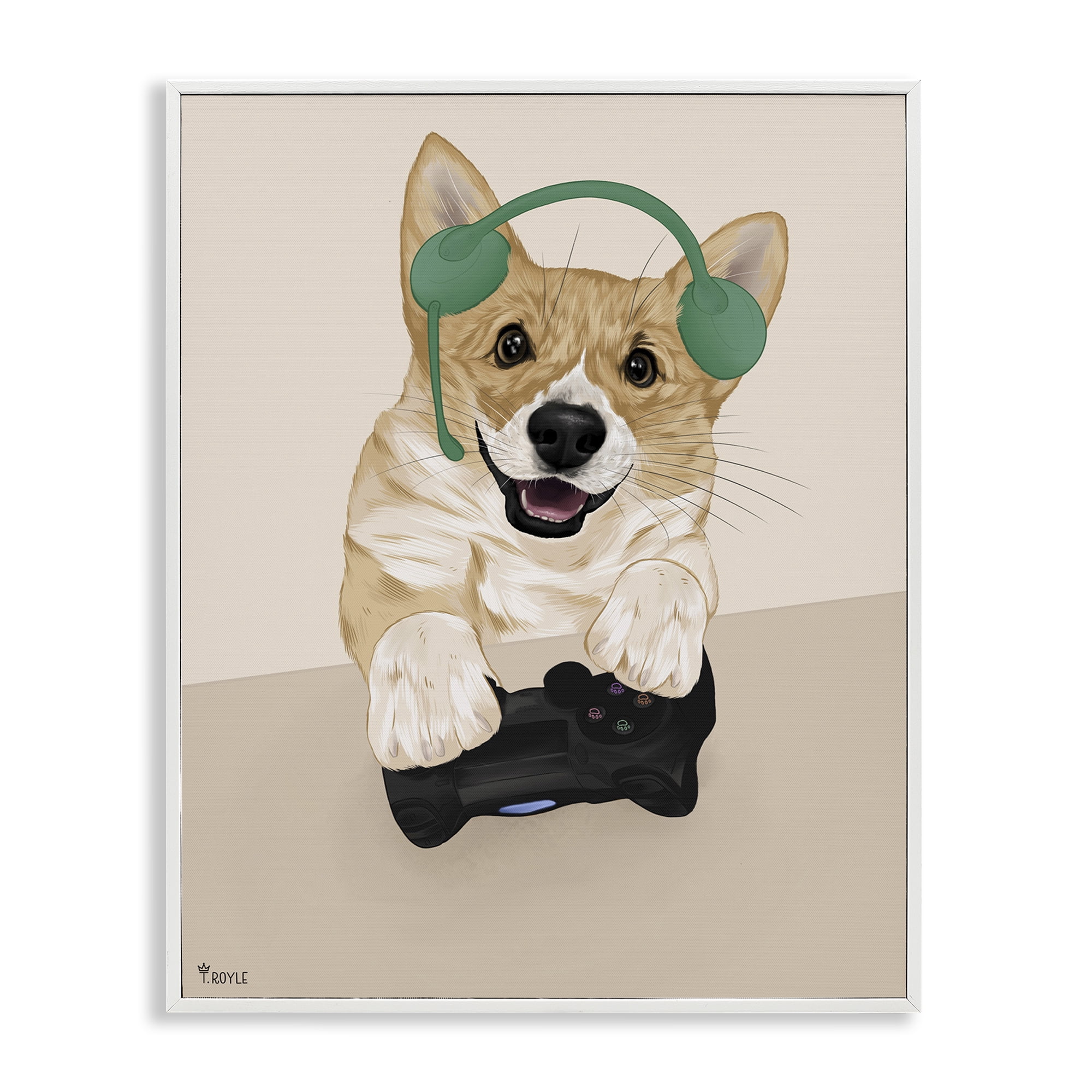 Stupell Industries Happy Gamer Dog Animals & Insects Painting White Framed Art Print Wall Art, 24 x 30