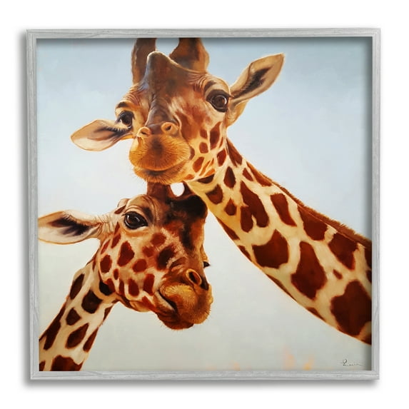 Stupell Industries Happy Giraffe Duo Portrait Animals & Insects Painting Gray Framed Art Print Wall Art