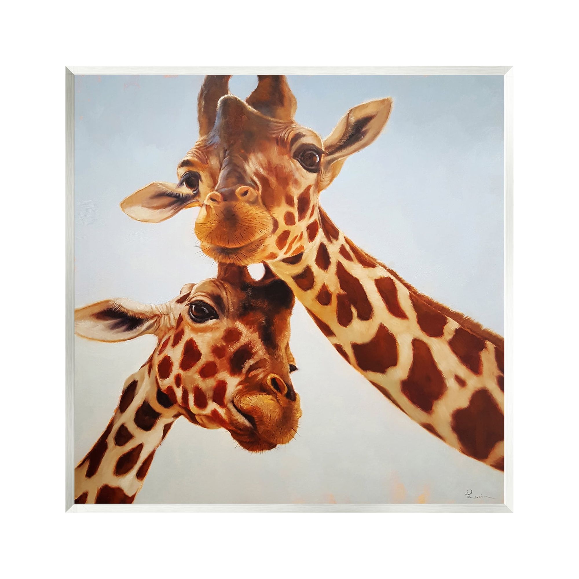 Stupell Industries Happy Giraffe Duo Portrait Animals & Insects Painting Unframed Art Print Wall Art