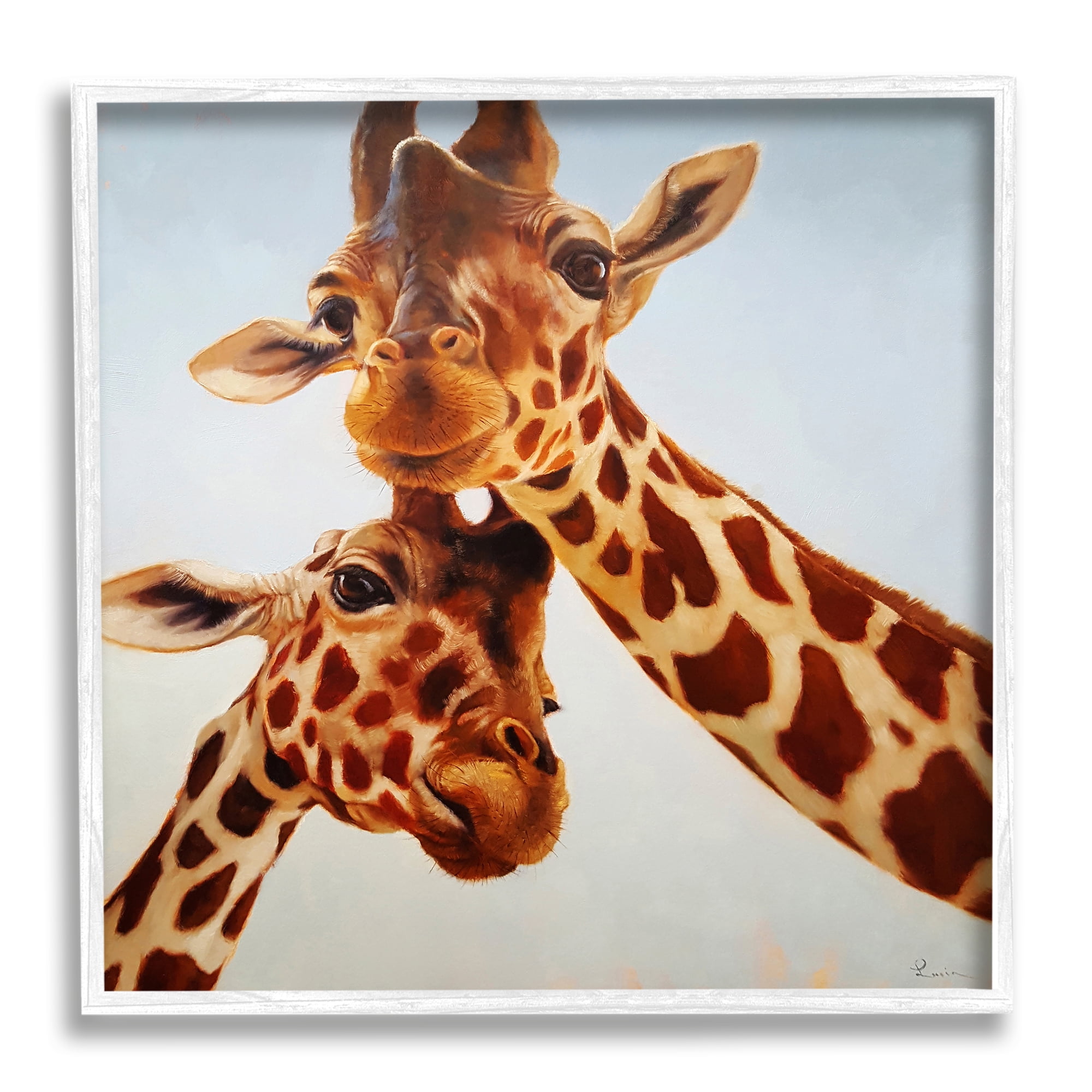 Stupell Industries Happy Giraffe Duo Portrait Animals & Insects Painting White Framed Art Print Wall Art