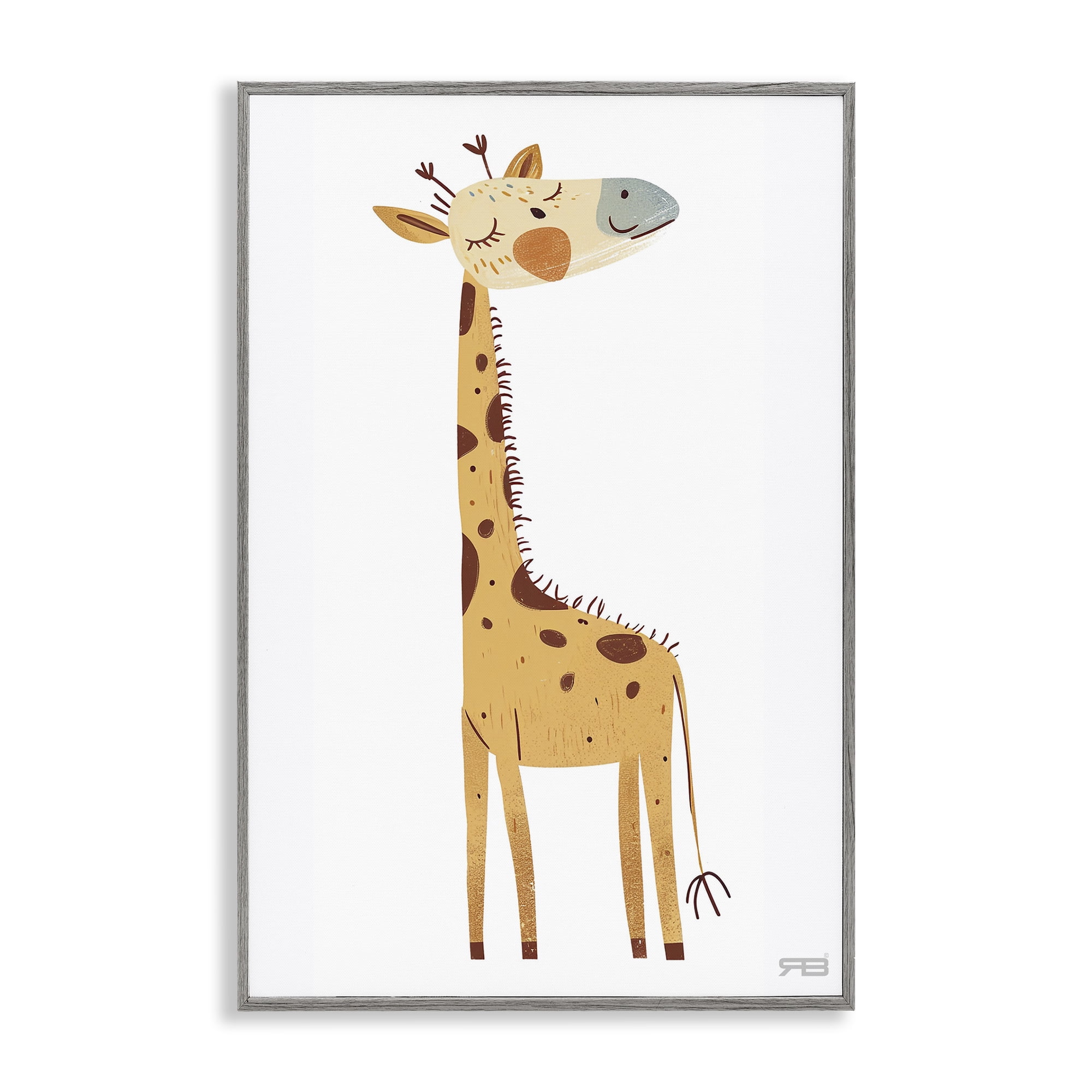 Stupell Industries Happy Giraffe Winking Animals & Insects Painting Gray Framed Art Print Wall Art, 12 x 18