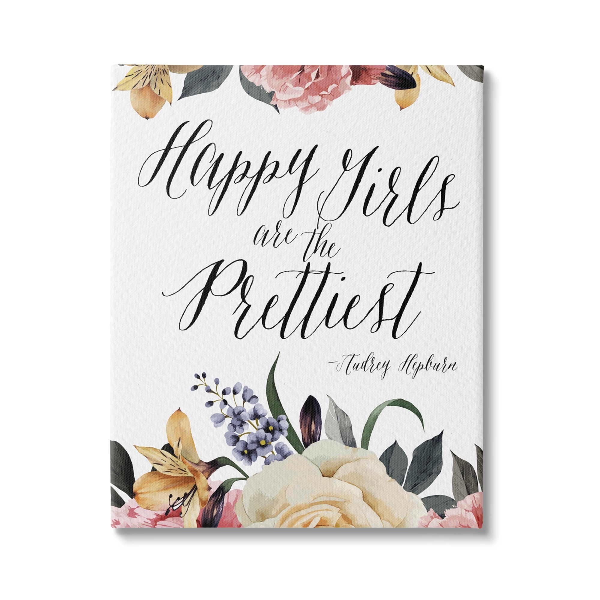 Stupell Industries Happy Girls Are Prettiest Quote Floral Blossom Border Canvas Wall Art, 36 x 48, Design by Amy Brinkman
