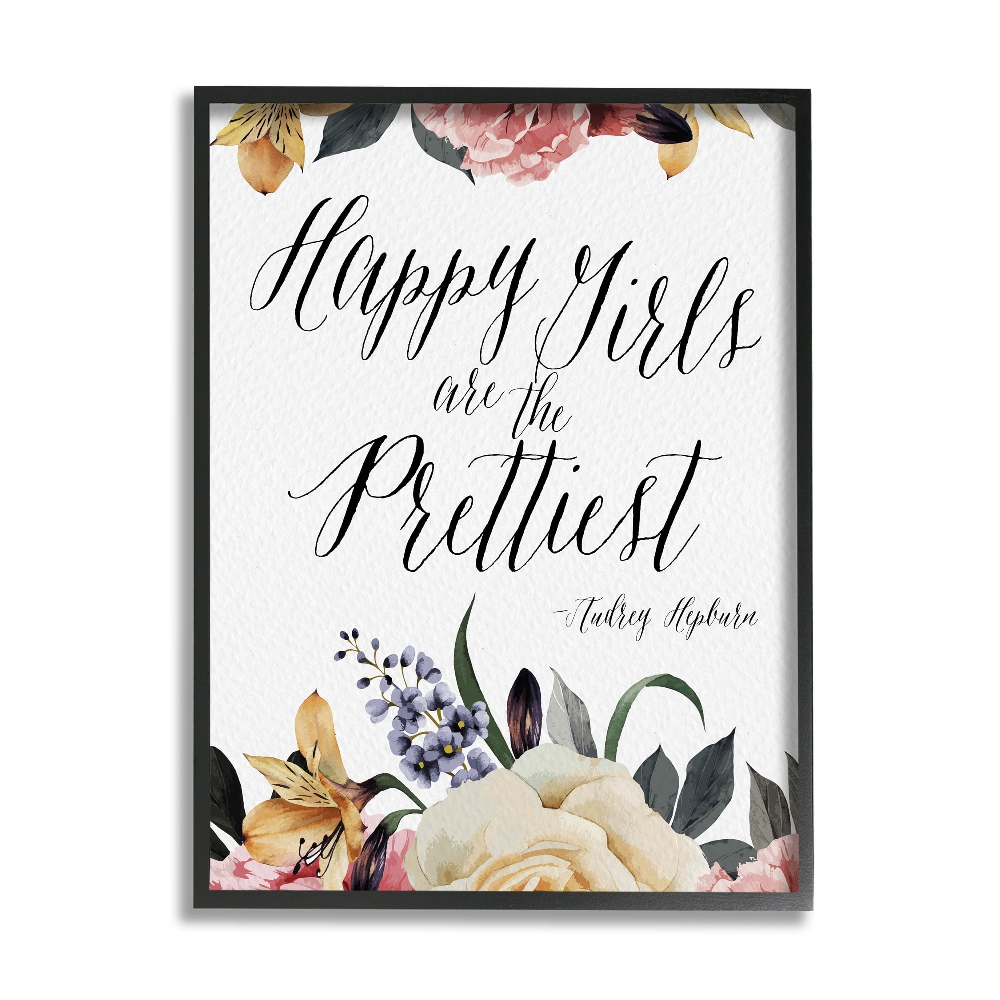 Stupell Industries Happy Girls Are Prettiest Quote Floral Blossom Border Framed Wall Art, 16 x 20, Design by Amy Brinkman