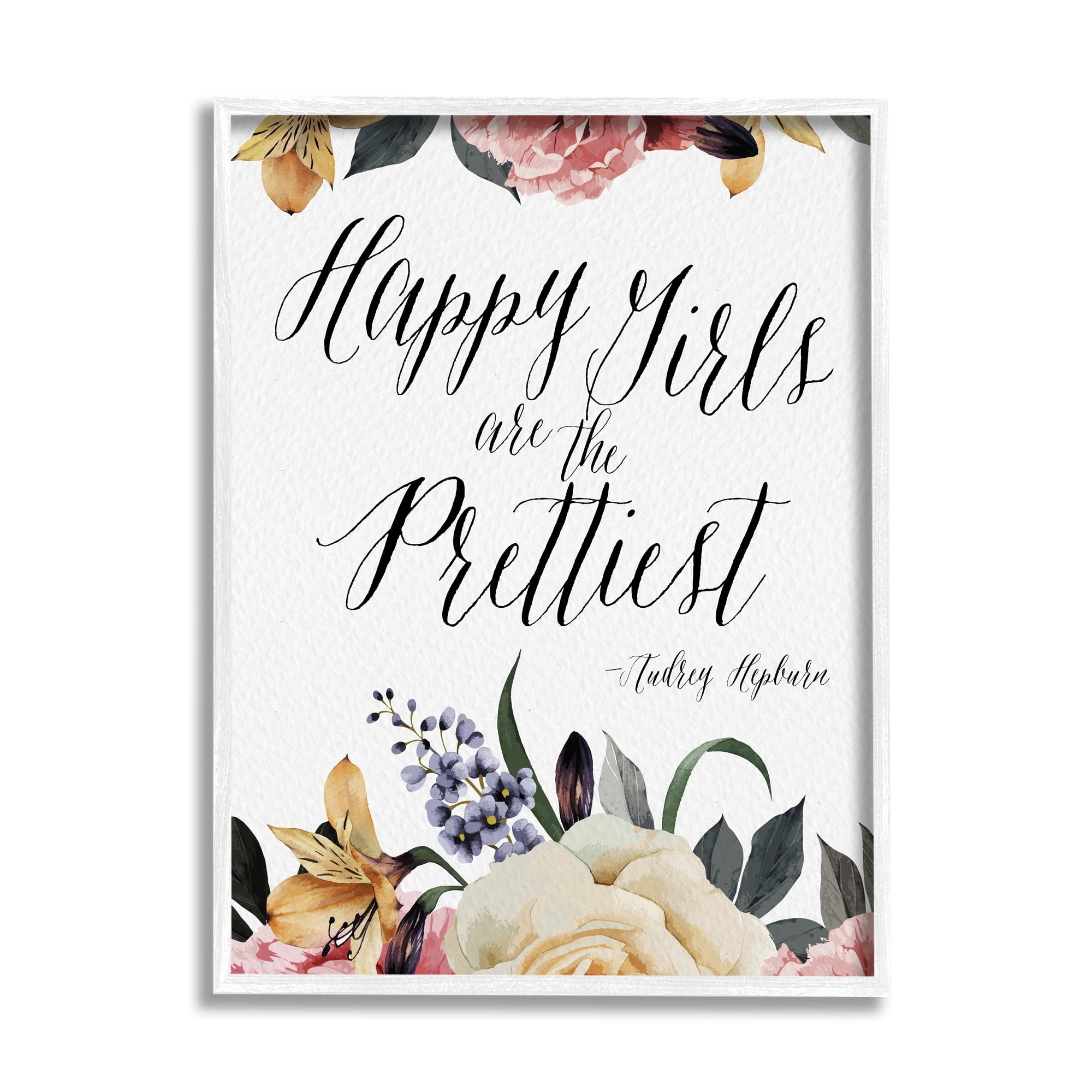 Stupell Industries Happy Girls Are Prettiest Quote Floral Blossom Border Framed Wall Art, 16 x 20, Design by Amy Brinkman