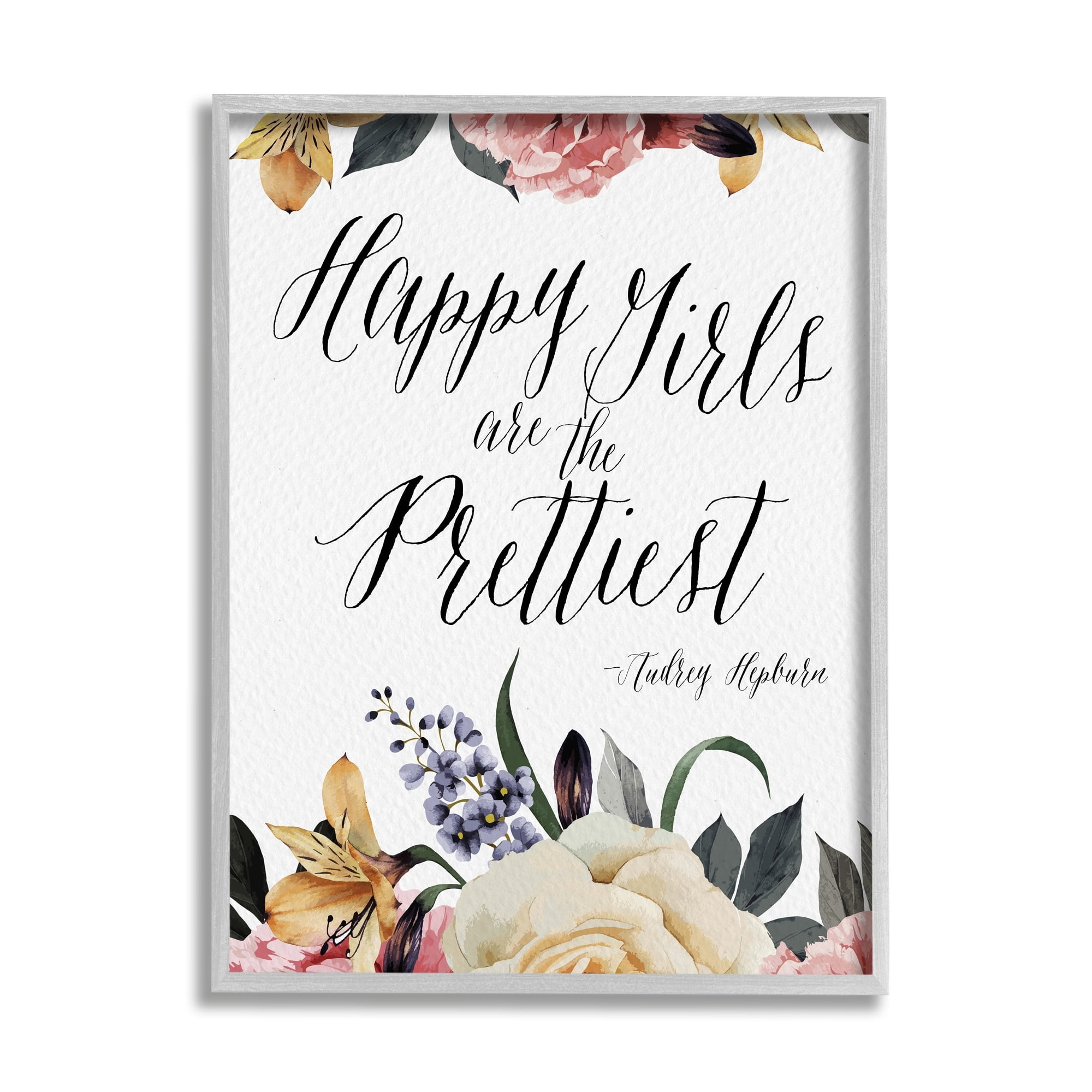 Stupell Industries Happy Girls Are Prettiest Quote Floral Blossom Border Framed Wall Art, 16 x 20, Design by Amy Brinkman