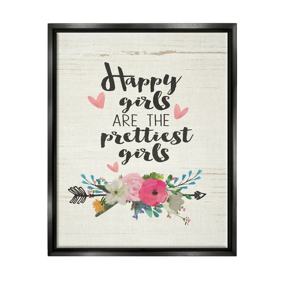 Stupell Industries Happy Girls Prettiest Jet Black Framed Floating Canvas Wall Art, 16x20, by Jo Moulton
