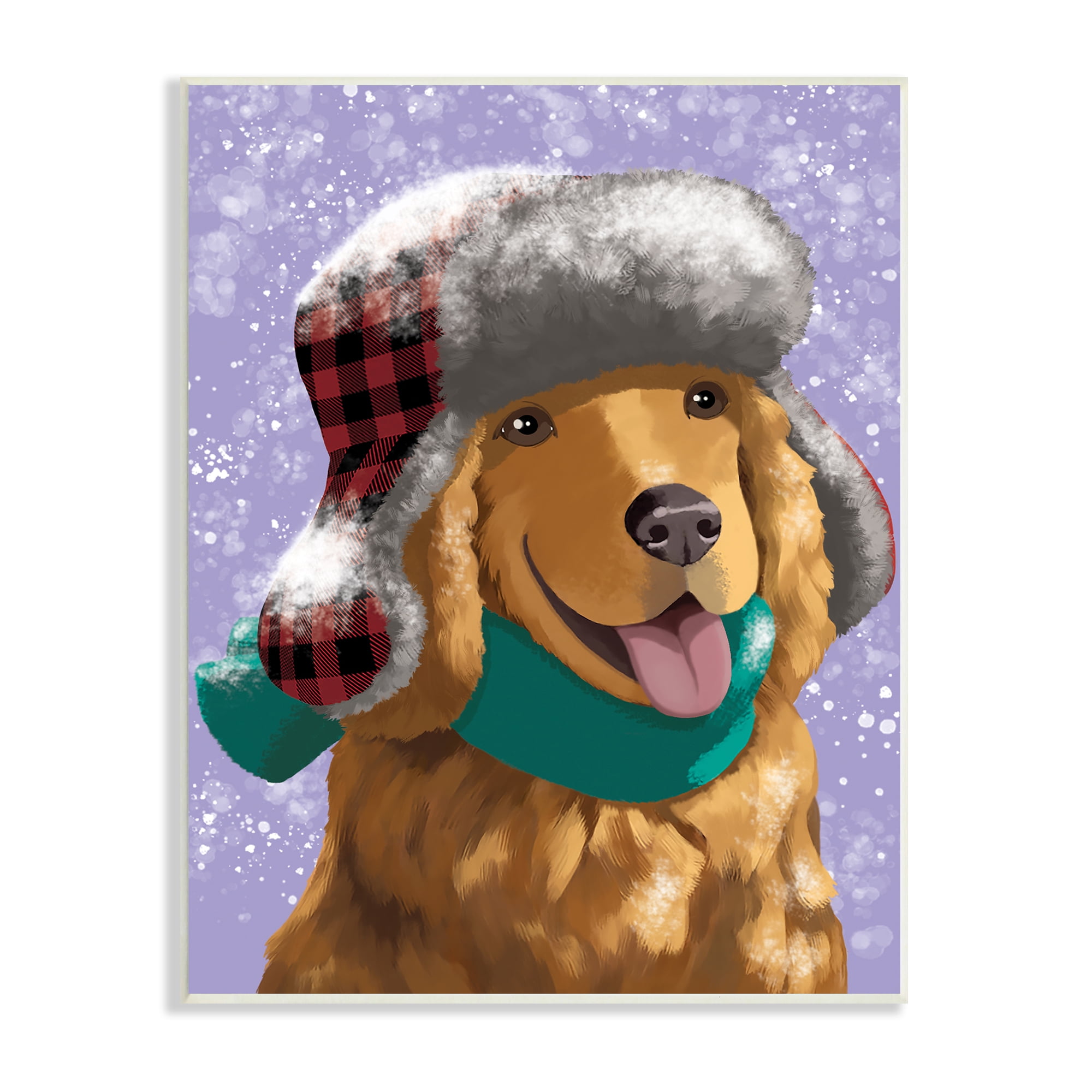 Stupell Industries Happy Golden Retriever in Winter Snow Hat Animals & Insects Painting Unframed Art Print Wall Art, 10 x 15